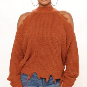 Fashion Nova Orange Distressed Sweater